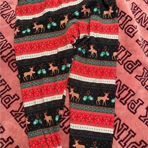 SO Holiday Reindeer Leggings with Stripes